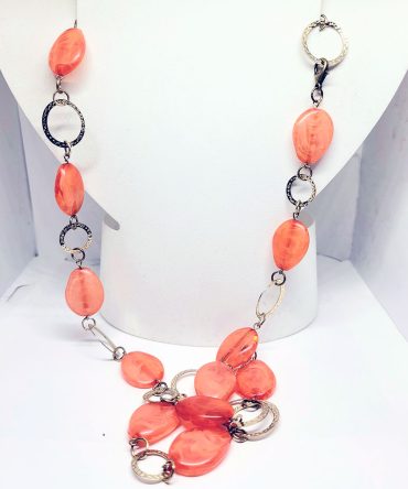 Gold loop orange bead necklace