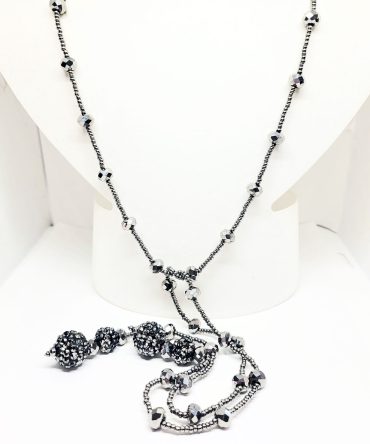 Grey bead ball long necklace
