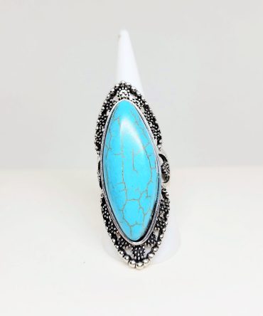 Blue long oval silver ring