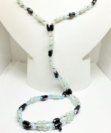 Hematite light blue bead necklace