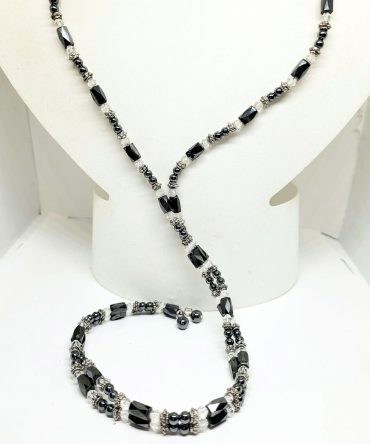 Grey clear bead hematite necklace