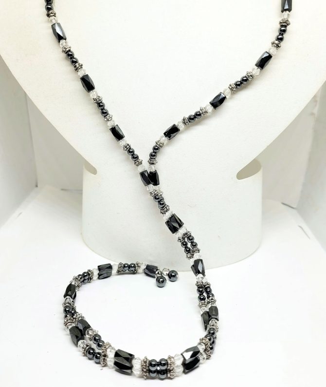 Grey clear bead hematite necklace