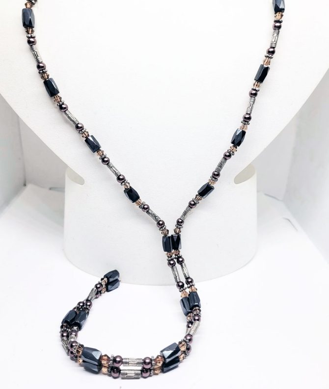 Brown bead hematite necklace