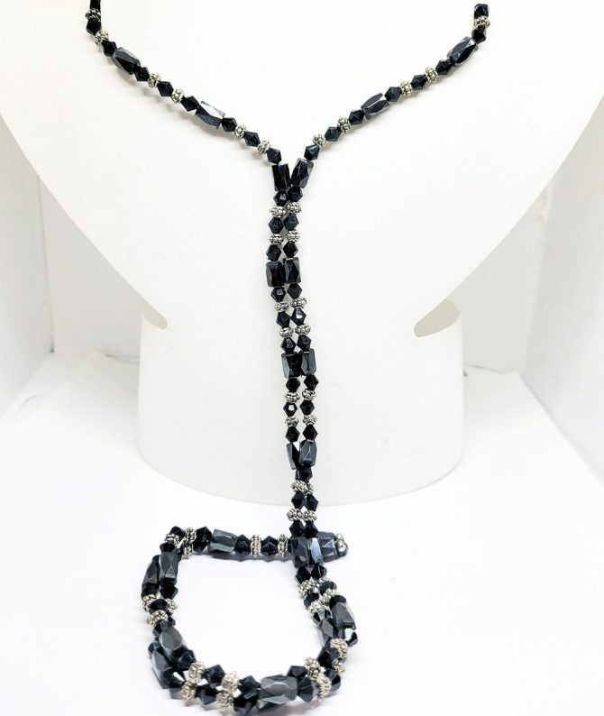 Black silver bead hematite necklace