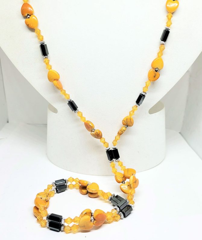 Hematite orange bead necklace