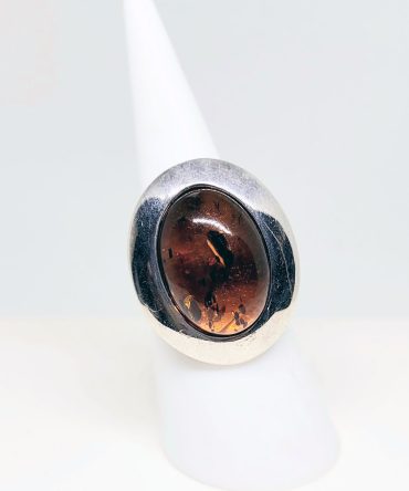 Amber large oval sterling silver ring vintage