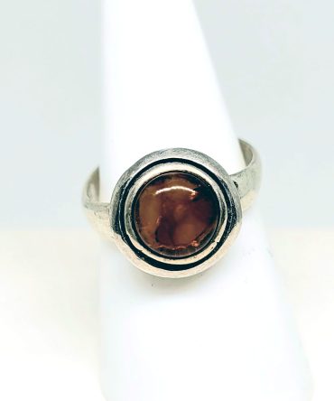Amber round sterling silver ring vintage