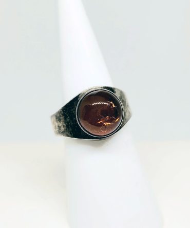 Amber thick band sterling silver ring vintage