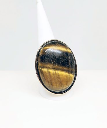 Large gold oval Tiger's eye ring vintage (stripe)