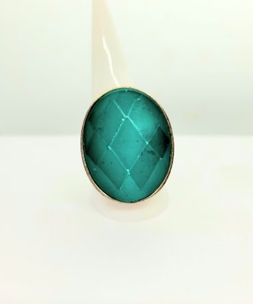 Blue green large oval silver ring vintage