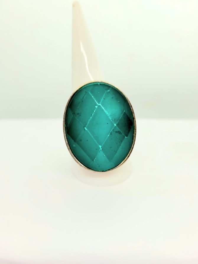 Blue green large oval silver ring vintage