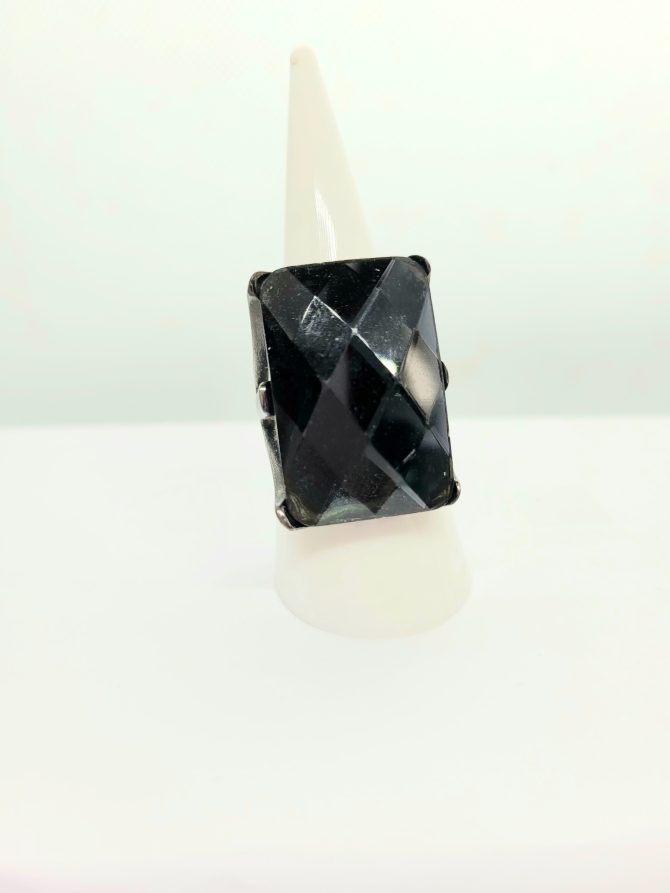 Black large oblong multi faceted ring vintage