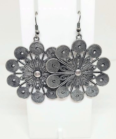 Large silver flower earrings vintage