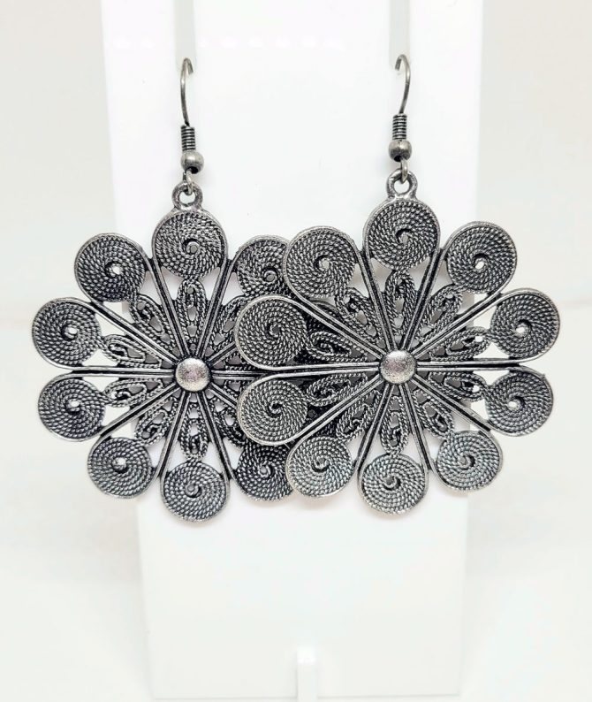 Large silver flower earrings vintage