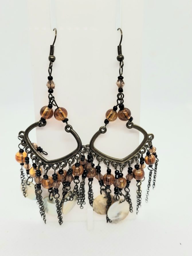 Brown bead dangle earrings vintage