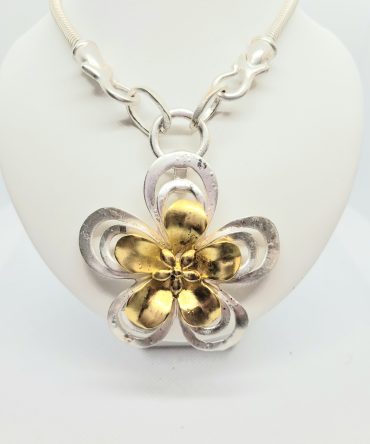 Large silver gold flower necklace