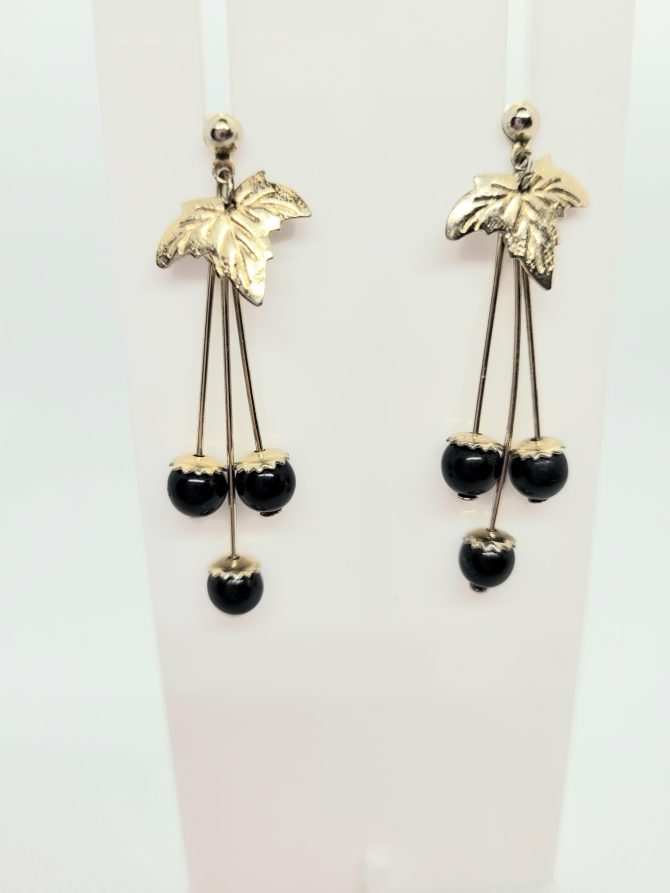 Black leaf drop earrings vintage