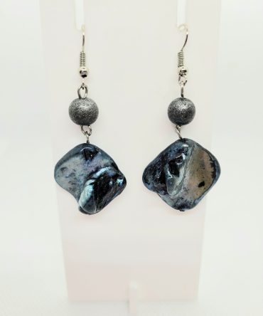 Grey bead blue drop earrings
