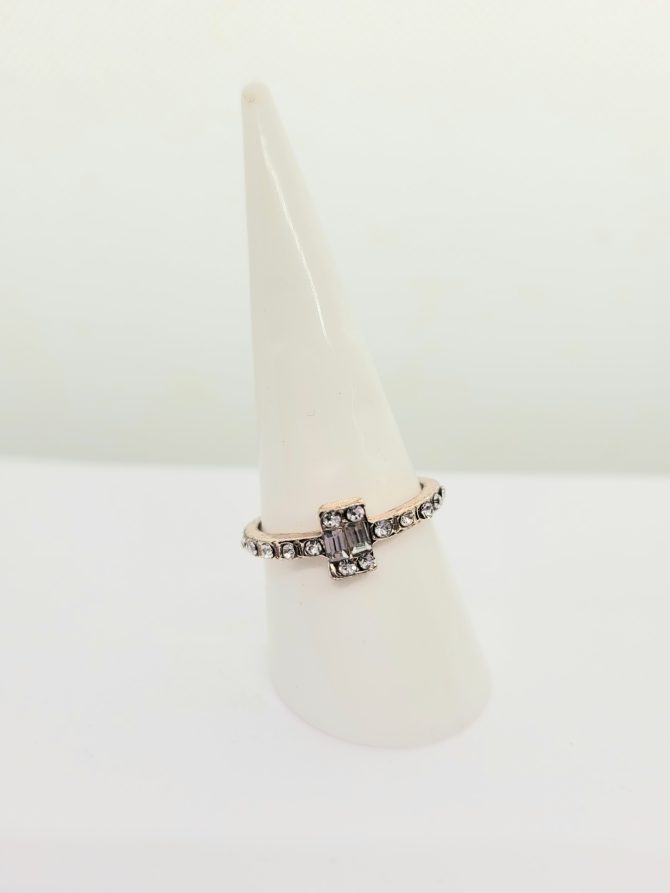 Diamante rose gold square ring