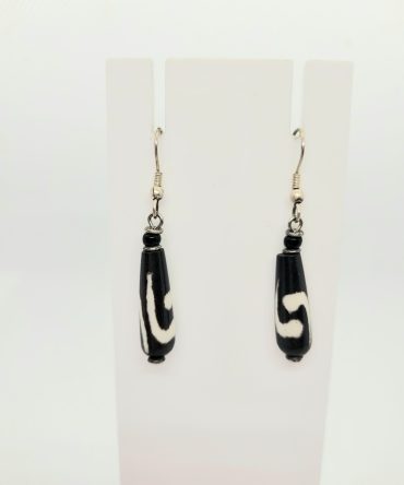 Black white bead drop earrings