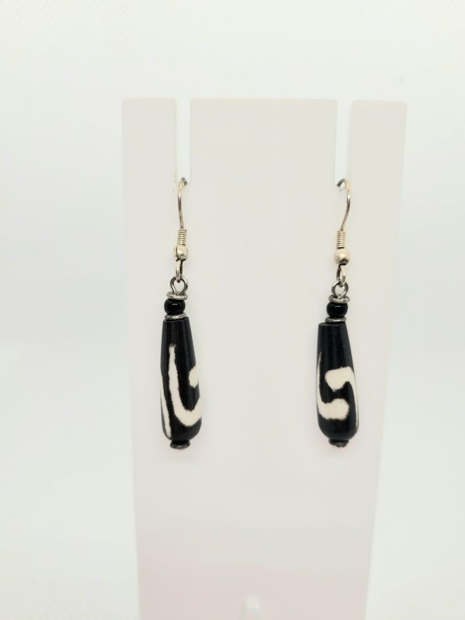 Black white bead drop earrings