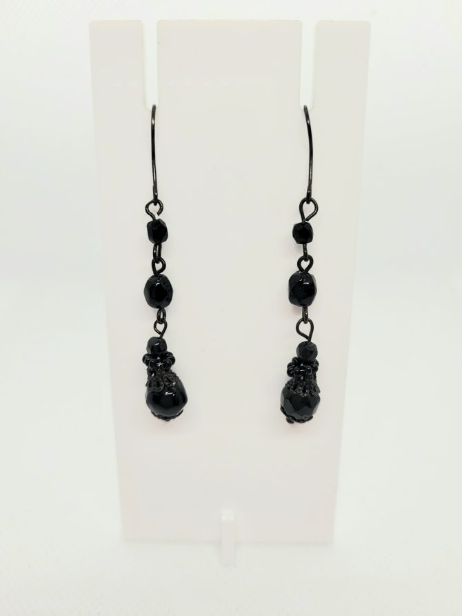Black bead drop earrings