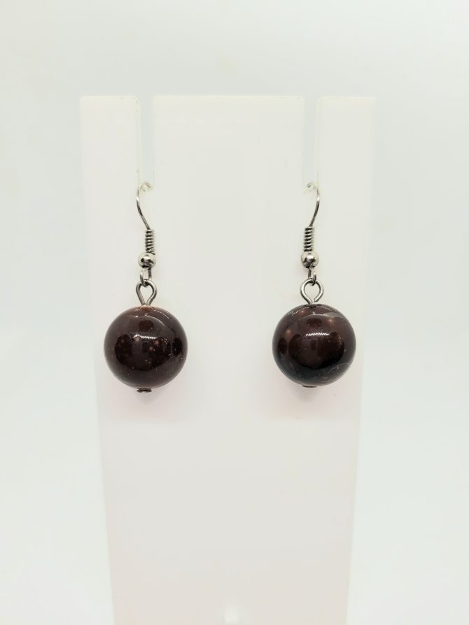 Brown bead ball earrings