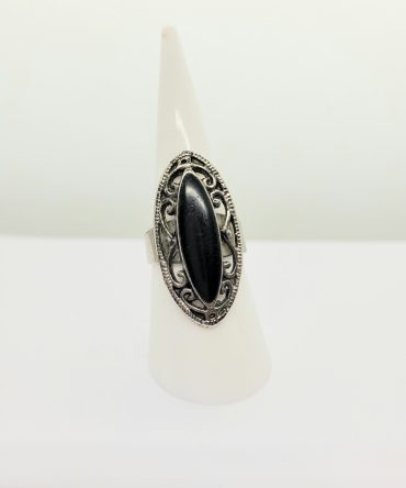 Black silver oval ring