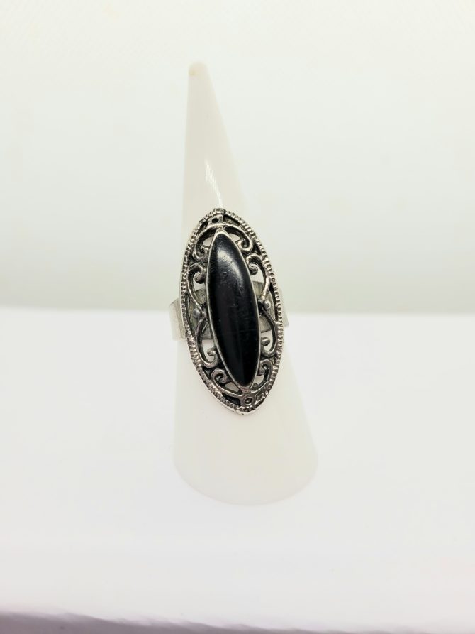 Black silver oval ring