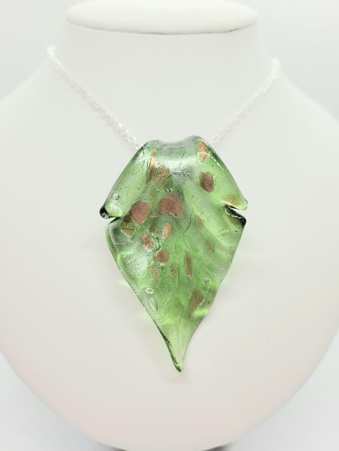 Green glass leaf necklace