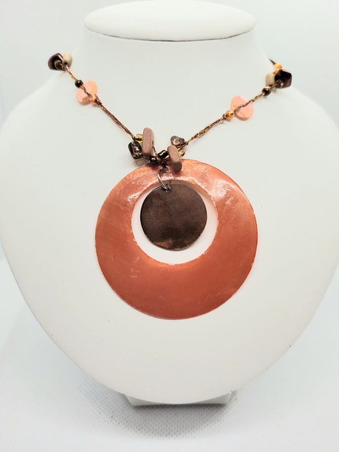 Brown orange disc necklace