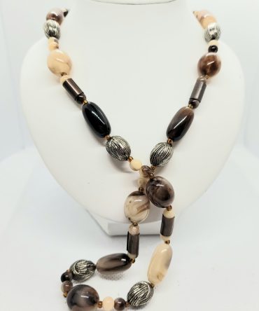 Brown oval bead long necklace