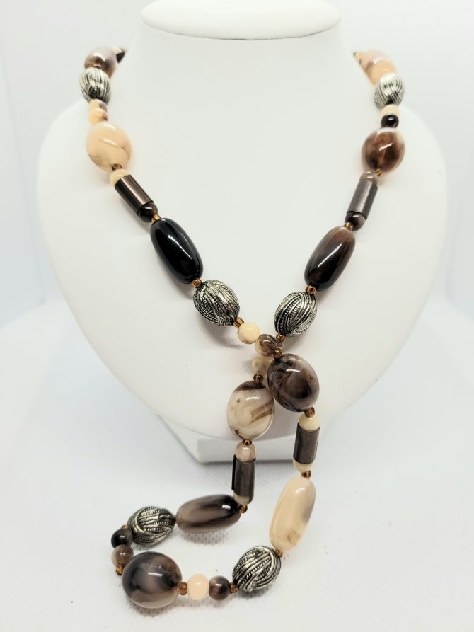 Brown oval bead long necklace