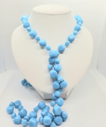 Pale blue bead long necklace
