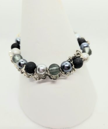 Black grey bead bracelet