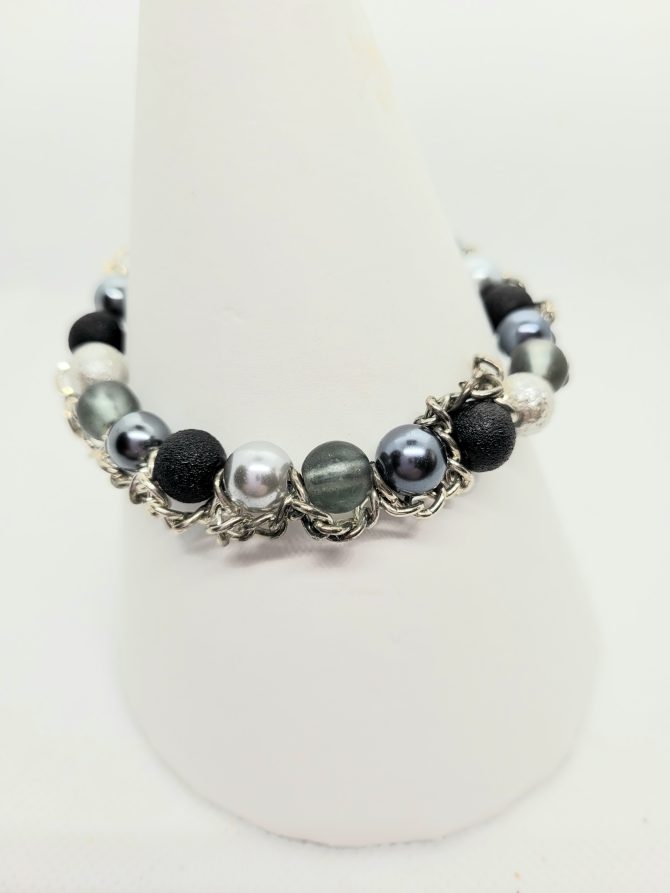 Black grey bead bracelet