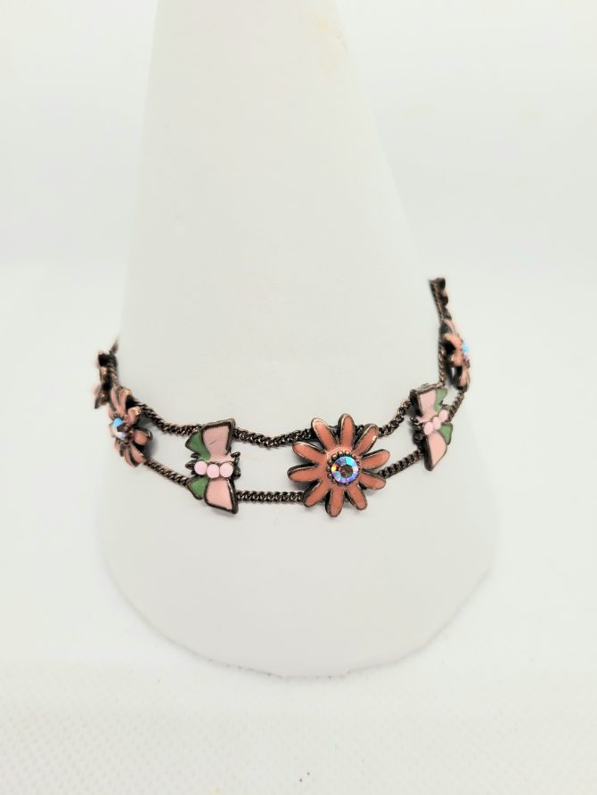 Pink flower butterfly bracelet