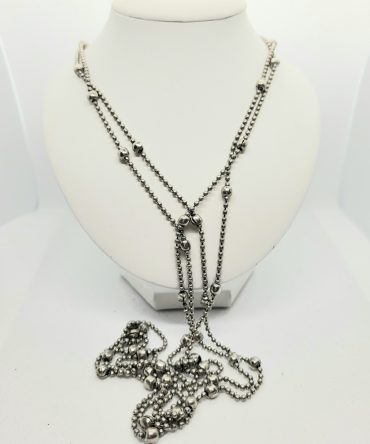 Long silver bead necklace