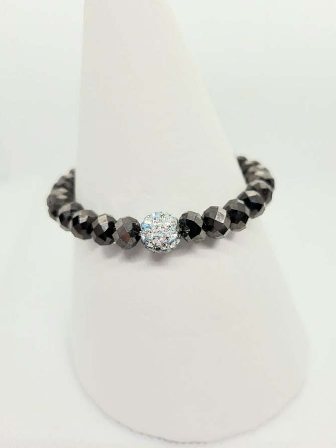 Diamante ball black bead bracelet