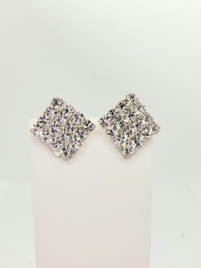 Diamante square clip on earrings vintage