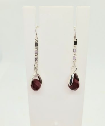 Red silver drop earrings