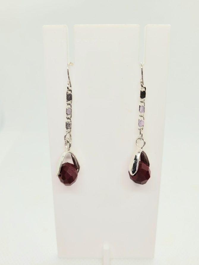 Red silver drop earrings