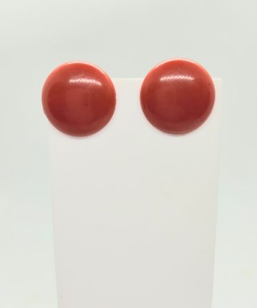 Large red button earrings clip on