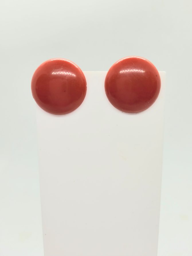 Large red button earrings clip on