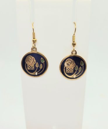 Blue enamel round earrings