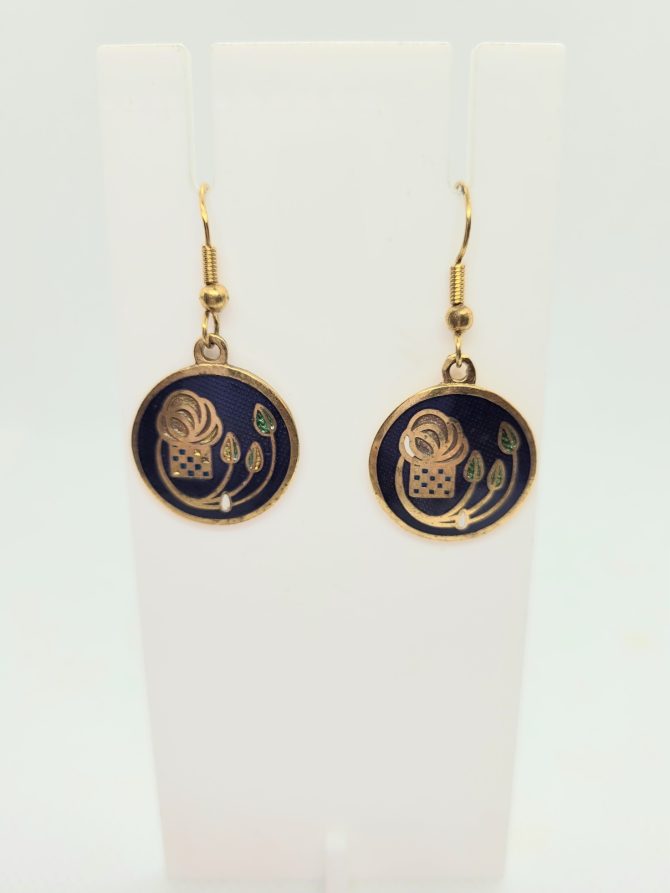 Blue enamel round earrings