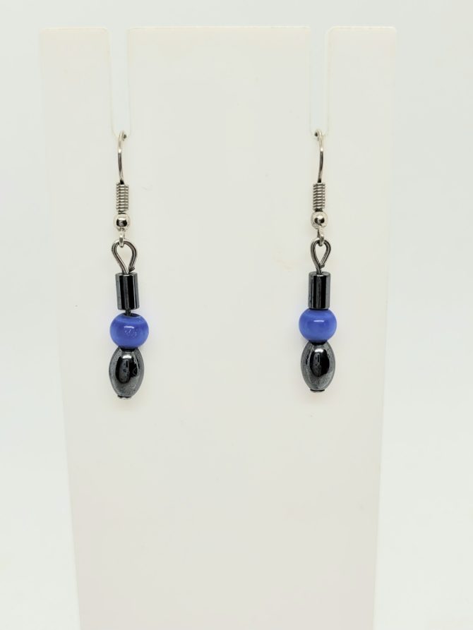 Blue black bead earrings