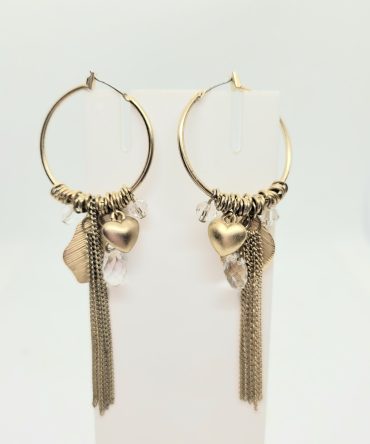 Gold hoop charm drop earrings