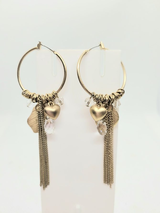 Gold hoop charm drop earrings