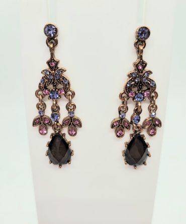 Crystal pink purple drop earrings